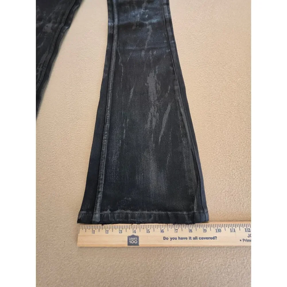 FOURFOUR Clothing Hand-Waxed Flared Stretch Denim Jeans Black Opium Style Sz 30